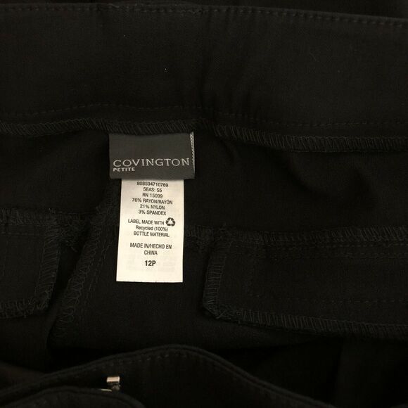Covington Women's Stretch Career Pants with Belt Tapered Leg Black Size 12P NWT - Picture 10 of 10
